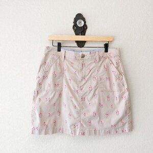 Croft & Barrow Sz12 Flamingo Skort Khaki Pink Print Skirt Shorts Pockets Stretch